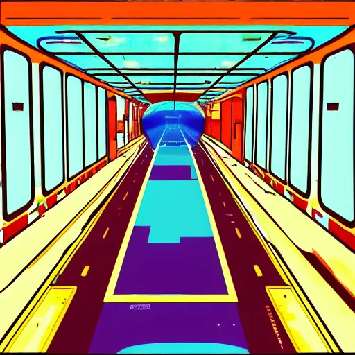 Image similar to lofi vaporwave retro futurism album artwork underground unknown artist sitting on a train