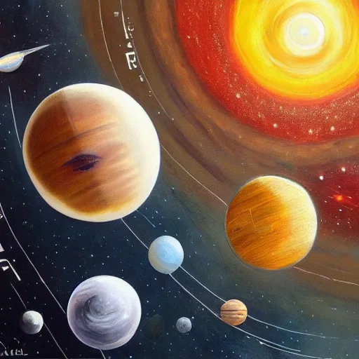 Image similar to A painting of Solar system by ancient egyptian, high detailed, trending on artstation