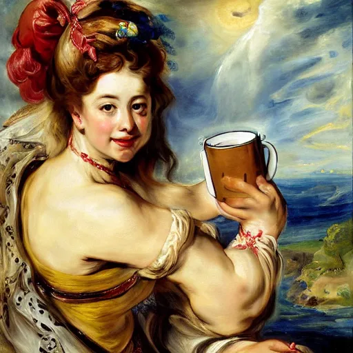 Image similar to heavenly summer sharp land sphere scallop well dressed lady drinking a starbucks coffee cup, auslese, by peter paul rubens and eugene delacroix and karol bak, hyperrealism, digital illustration, fauvist, starbucks coffee cup