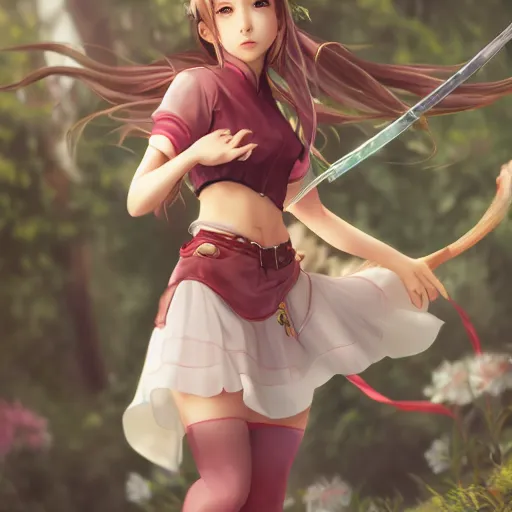 Image similar to alternate outfit of aerith gainsborough by WLOP, rossdraws, Logan Cure, Mingchen Shen, BangkuART, sakimichan, yan gisuka, JeonSeok Lee, zeronis, Chengwei Pan on artstation