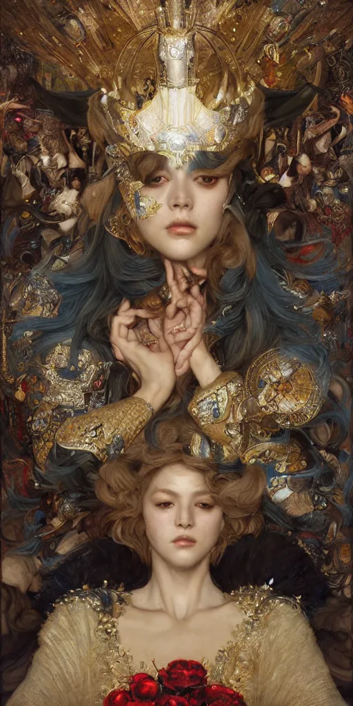 Image similar to queen, masterpiece by Edgar Maxence and Ross Tran and Michael Whelan, 8k, octane render