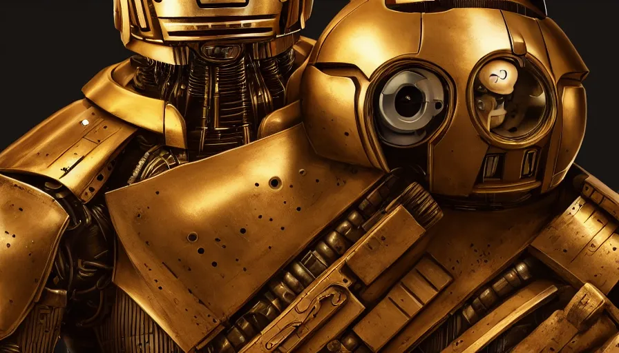 Image similar to c 3 - p 0 as a clockwork man, rule of thirds, beautiful detailed face, ultra realistic, concept art, intricate details, serious, highly detailed, photorealistic, octane render, 8 k, unreal engine, detailed oil painting.