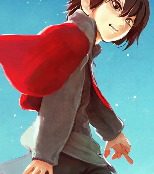 Image similar to attractive little boy character inspired in little red riding hood and michael jackson, digital artwork made by akihiko yoshida and makoto shinkai, anatomically correct, symmetrical, highly detailed, sharp focus, extremely coherent