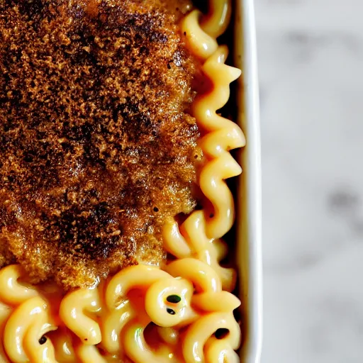 Image similar to a close - up shot of vegemite on top of macaroni and cheese, hd, photo, soft lighting, food