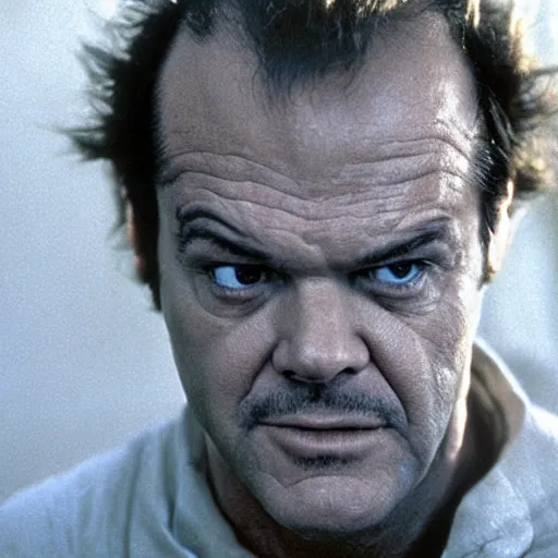 Image similar to jack nicholson in alien, hyperrealistic movie still