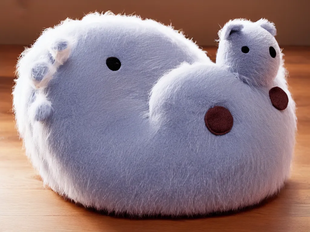 Prompt: a fuzzy plush round critter, product photo