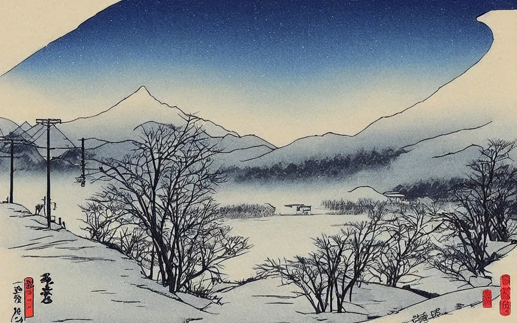 Image similar to 🌄 🌨 ❄🌅. shin - hanga.