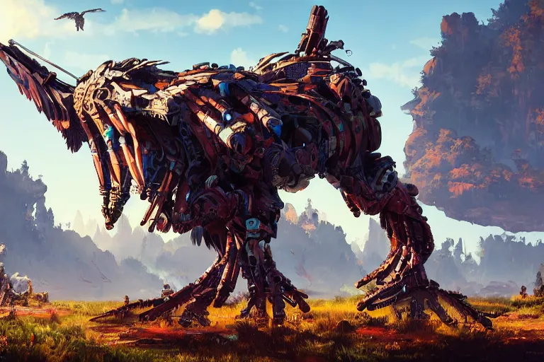 Image similar to glinthawk machine mecanical creature robot of horizon forbidden west horizon zero dawn bioluminiscence global illumination ray tracing hdr fanart arstation by ian pesty and alena aenami artworks in 4 k