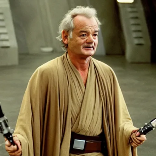 Prompt: bill murray plays a jedi in star wars