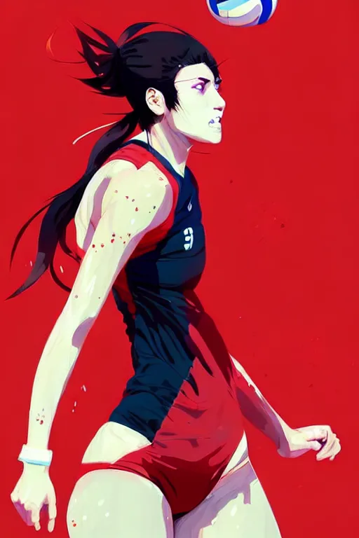 Image similar to a ultradetailed beautiful panting of a female volleyball player, by conrad roset, greg rutkowski and makoto shinkai, trending on artstation