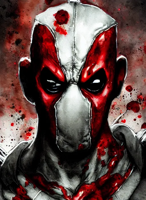 Image similar to portrait, Zombie Deadpool, watercolor, dramatic lighting, cinematic, establishing shot, extremly high detail, foto realistic, cinematic lighting, pen and ink, intricate line drawings, by Yoshitaka Amano, Ruan Jia, Kentaro Miura, Artgerm, post processed, concept art, artstation, matte painting, style by eddie mendoza, raphael lacoste, alex ross