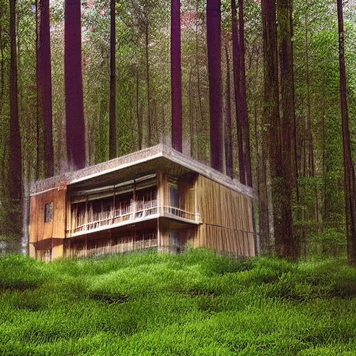 Prompt: house in forest, vhs screen