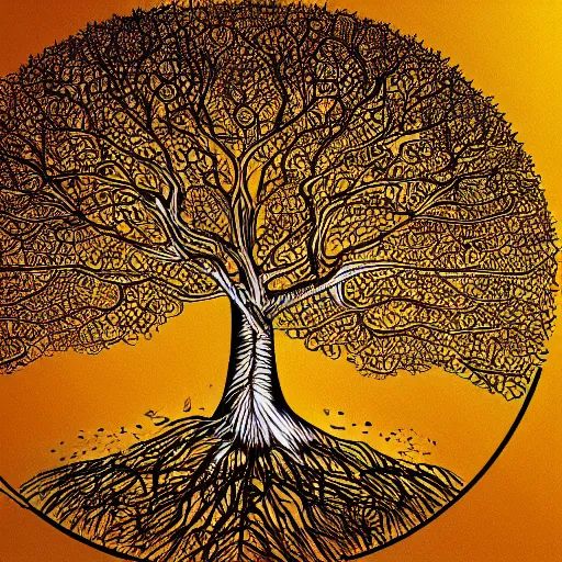 Image similar to abstract drawing of the holy golden tree of life, cinematic, ultra detailed