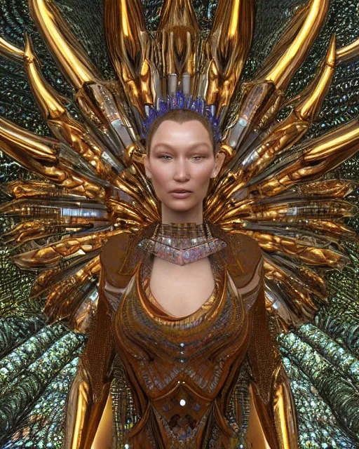 Image similar to a highly detailed metahuman 4 k close up render of an alien goddess bella hadid monument tool music videos in iris van herpen dress schiaparelli in diamonds crystals swarovski and jewelry iridescent in style of alphonse mucha gustav klimt trending on artstation made in unreal engine 4