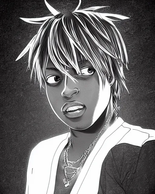 Image similar to juice wrld rapper rockstar legend as an anime character highly detailed photo realistic anime digital art