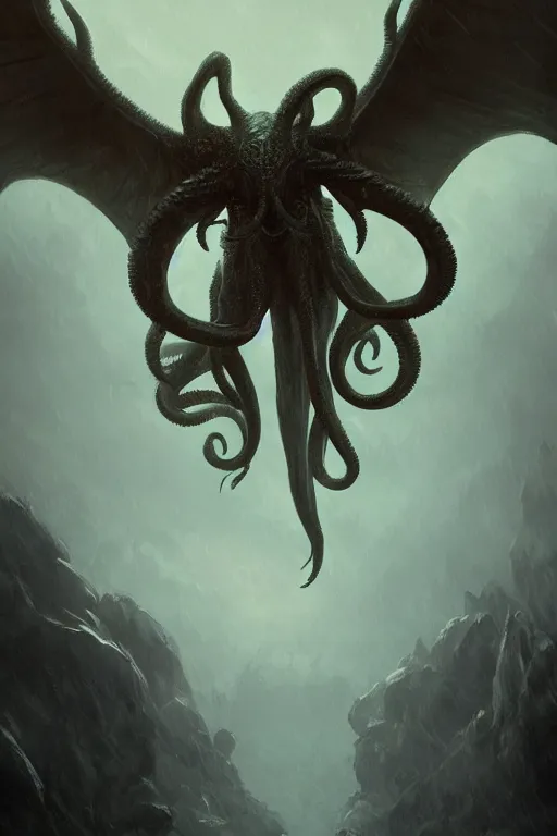 Prompt: cthulhu, wings, digital art, in the style of greg rutkowski, trending on artstation