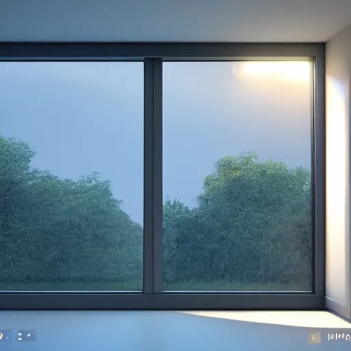 Prompt: Photorealistic window open to infinite space, octane render, HD, volumetric lighting, mist, twilight, high details