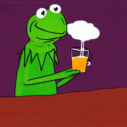 Image similar to kermit the frog drinking a soda