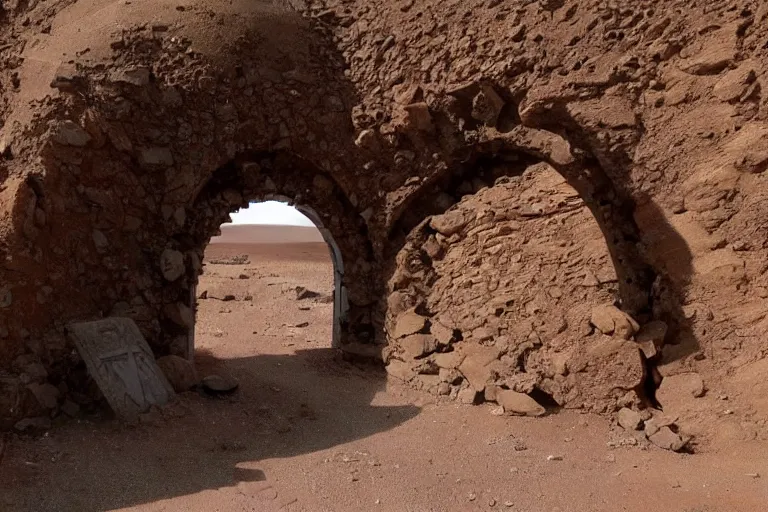 Prompt: a portal gate in the ruins on mars leads to another dimension, portal, gate, dimension, in the 4 0 th millenia, arstation