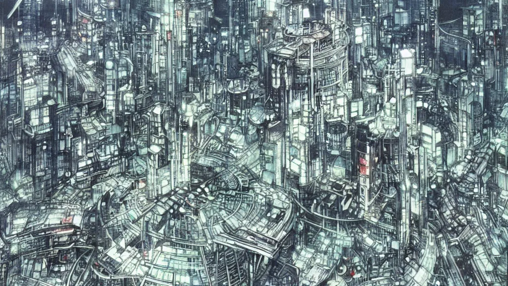 Image similar to futuristic japanese city illustration by star wars yoshitaka amano,