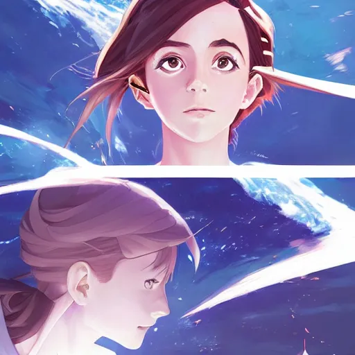 Image similar to an anime manga panel futuristic emma watson, vector behance hd jesper ejsing, rhads, makoto shinkai, lois van baarle, ilya kuvshinov, rossdraws, hd, 3 2 k, ilya kuvshinov, gustav klimt