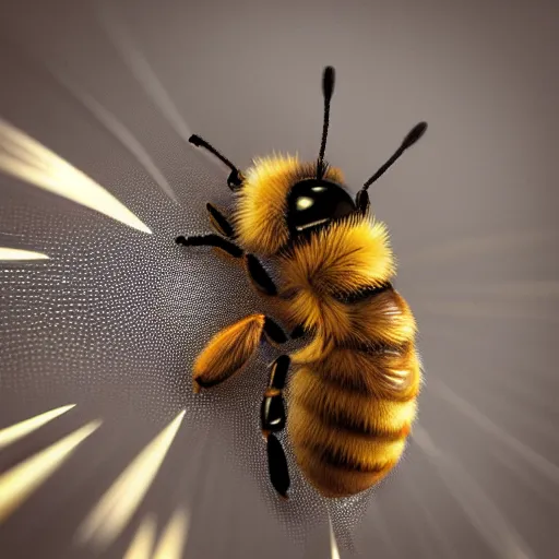 Image similar to Fuzzy cute honey bee, Octane render, hyperdetailed, Golden hour