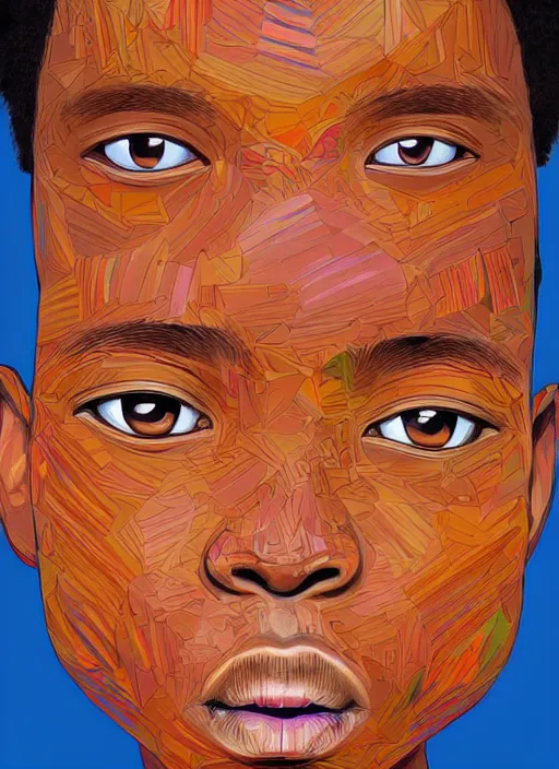 Prompt: colourful upper half portrait of an african boy - art by tenmyouya hisashi, highly detailed, digital painting, illustration, smooth, sharp focus, intricate, symmetry, pinterest, behance, artstation