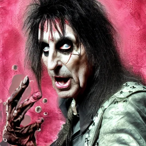 Image similar to alice cooper, portrait, obscure render, aesthetic, gaudy colors, matte painting