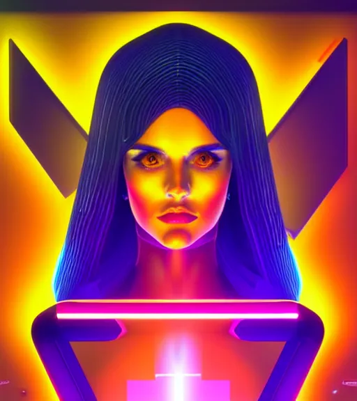 Image similar to symmetry!! latin princess of technology, solid cube of light, hard edges, product render retro - futuristic poster scifi, lasers and neon circuits, beautiful woman latin princess, intricate, elegant, highly detailed, digital painting, artstation, concept art, smooth, sharp focus, illustration, dreamlike, art by artgerm