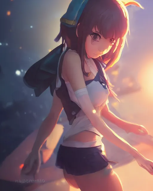 Image similar to a girl cosplaying at comicon, adorable outfit, full shot, atmospheric lighting, perfectly shaded body, detailed face, by makoto shinkai, stanley artgerm lau, wlop, rossdraws