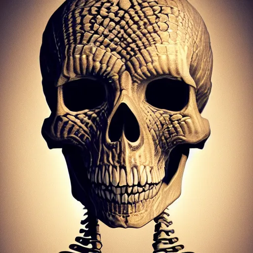 Image similar to hyperdetailed skeleton head with blue human eyes, human eyes, symetry, golden ratio, intricate, detailed, volumetric lighting, scenery, digital painting, highly detailed, artstation, sharp focus, illustration, detailed vectorart