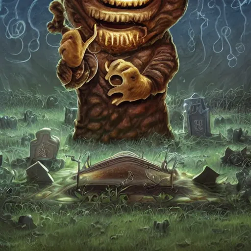 Image similar to an eldritch lovecraftian garfield crying at a overgrown and abandoned grave trending on artstation deviantart pinterest photorealistic hd 8 k highlights and shadow detailed high resolution