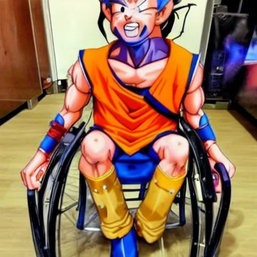 Image similar to Goku on wheel chair,