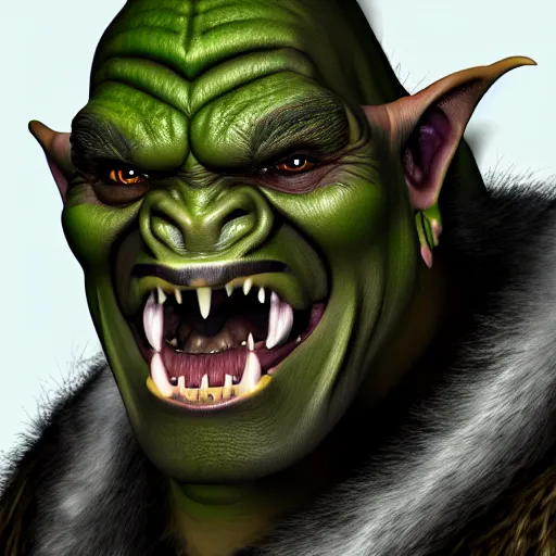 Image similar to a photorealistic portrait shot of a fantasy orc