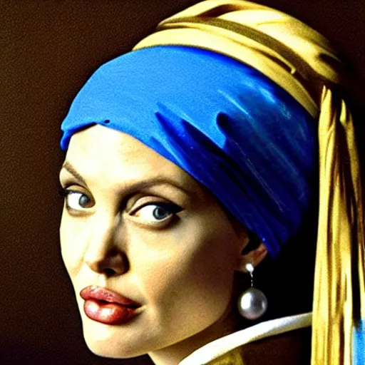 Image similar to a beautiful portrait photo of angelina jolie as the girl with a pearl earring