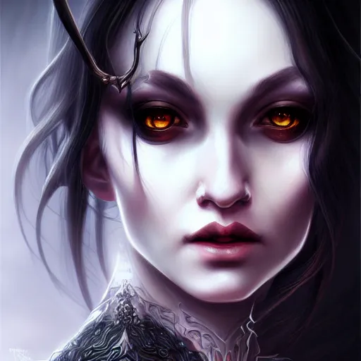 Prompt: Portrait of evil elvish girl, beautiful face, dark fantasy, intricate, elegant, highly detailed, digital painting, artstation, concept art, smooth, sharp focus, illustration, art by tran ross