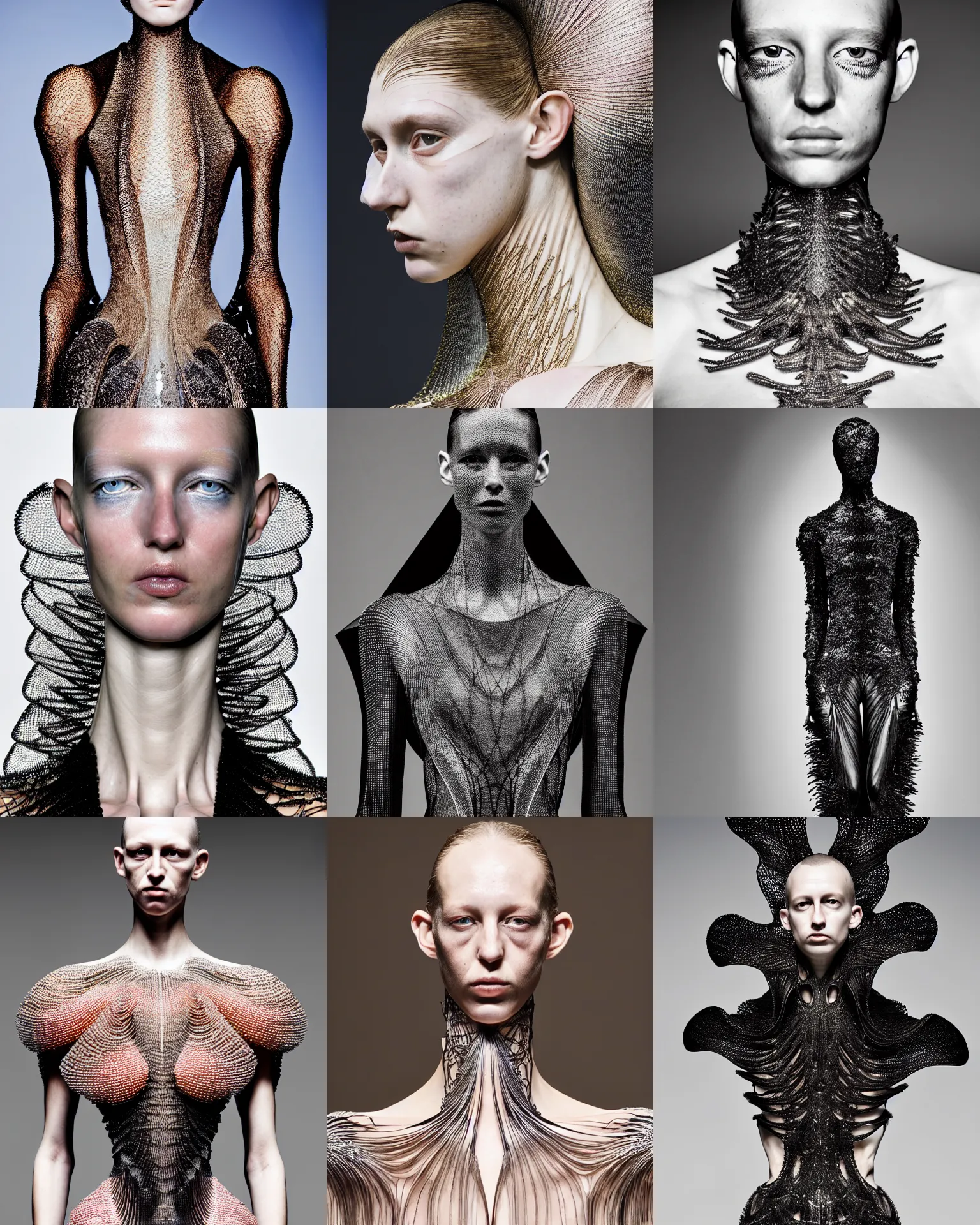 Prompt: iris van herpen spring 2 0 2 5 delicate intricate couture kinetic infinite designs, modeled by modern designer bust, expert composition, professional retouch, editorial photography