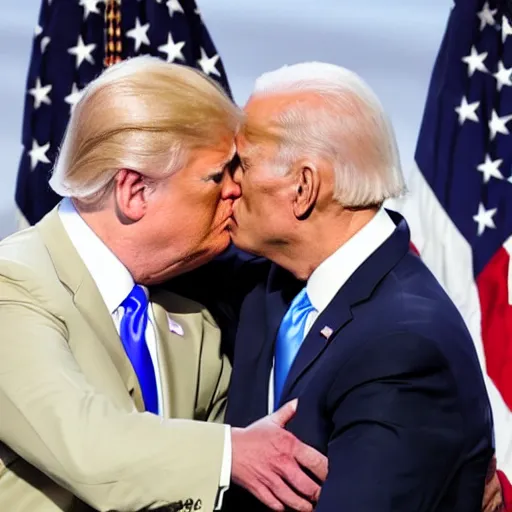 Prompt: Joe Biden kisses Trump on the forehead