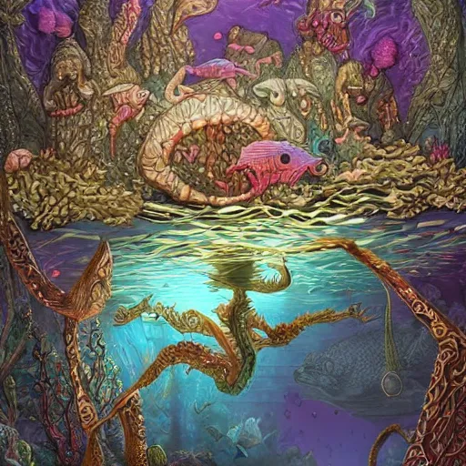 Image similar to underwater scene, d & d style, trending on artstation, colorful, intricate, highly detailed art by aurore folny