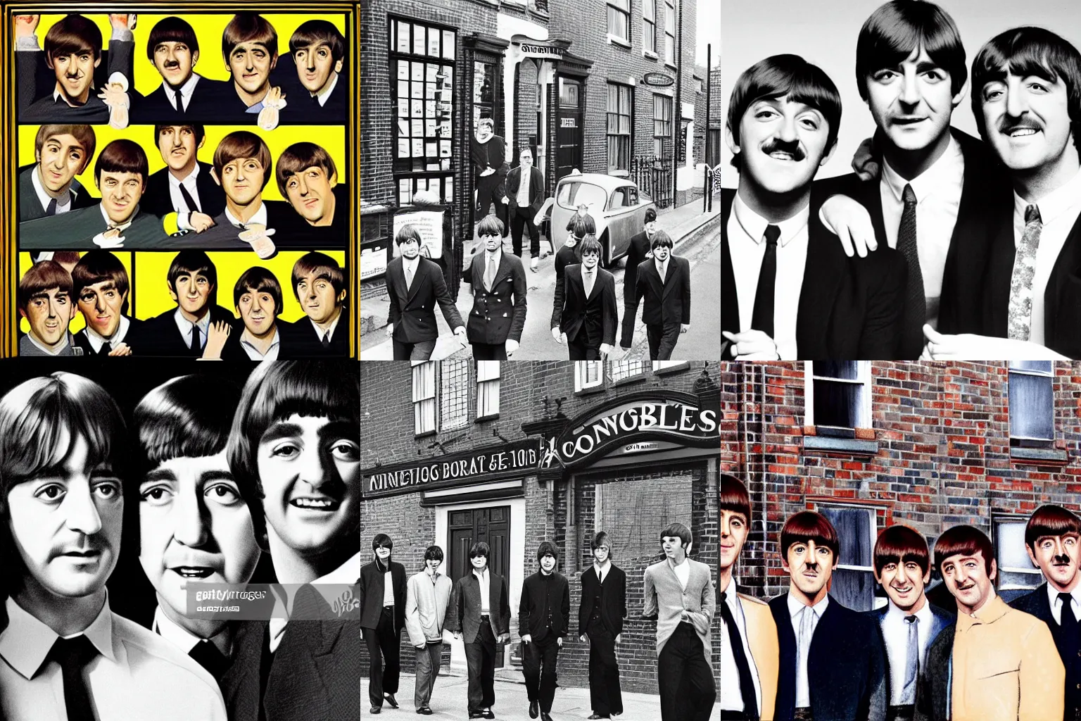 Prompt: Coronation Street played by the Beatles, detailed picture