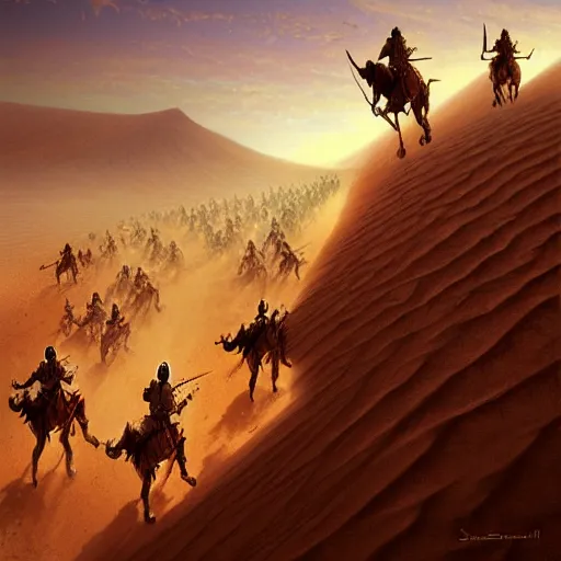 Image similar to crusaders charging across the desert sand by marc simonetti,