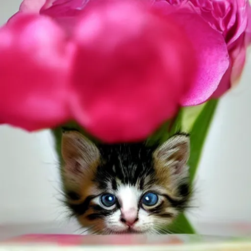 Image similar to extremely tiny kitten in a flowervase