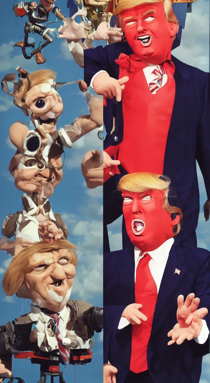 Prompt: animatronic trump!, realistic color 1980 photo, chuck e cheese, portrait