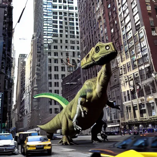 Image similar to a dinosaur lost in manhattan