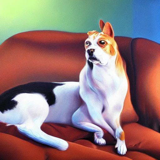 Prompt: catdog, hyperrealist oil painting