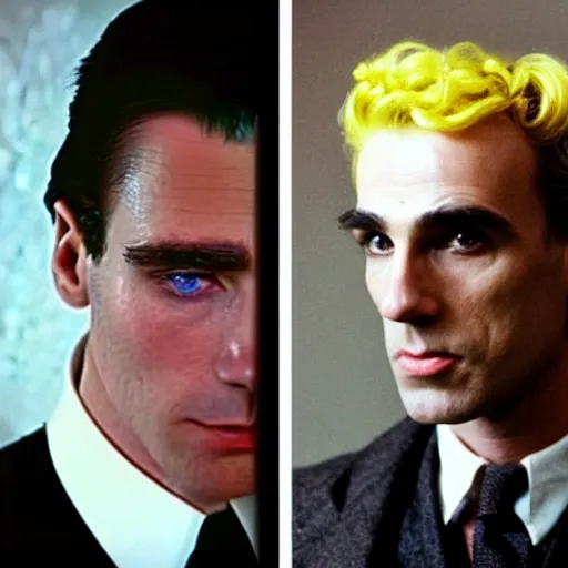 Image similar to film stills, daniel day lewis in the dramatic live - action biopic film of spongebob. not a cartoon. mr. day lewis went through 9 hours of makeup to look like a human yellow sponge