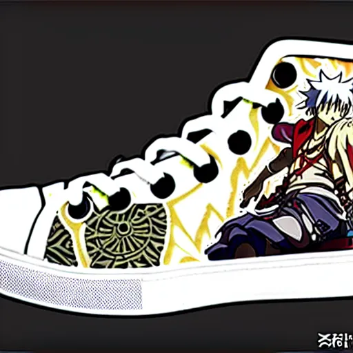 Image similar to fantasy anime jrpg sneaker design designed by studio ghibli, chrono trigger guilty gear style, aztec mayan street fashion native punk sneaker design, hip hop sneaker design with subtle mayan patterns, gapmoe yandere grimdark, trending on pixiv fanbox, painted by greg rutkowski makoto shinkai takashi takeuchi studio ghibli, akihiko yoshida