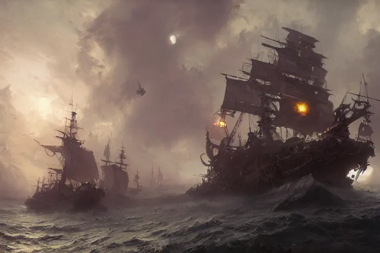 Image similar to an old pirate ship in space, digital painting, volumetric light, intricate, sharp, focus, bloom, illustration, highly detailed, concept art, matte, ruan jia, randy vargas, greg rutkowski