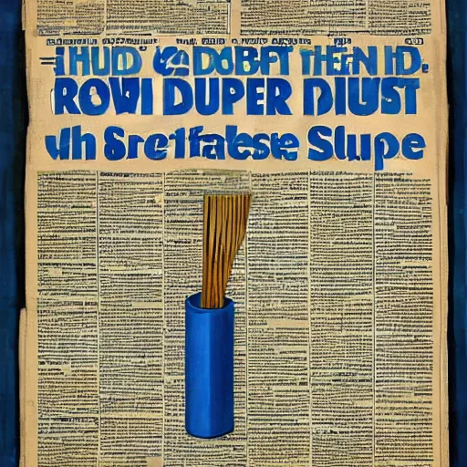 Prompt: painting of a roll of newspaper standing against a blue background, by ivan seal, surreal art, dull