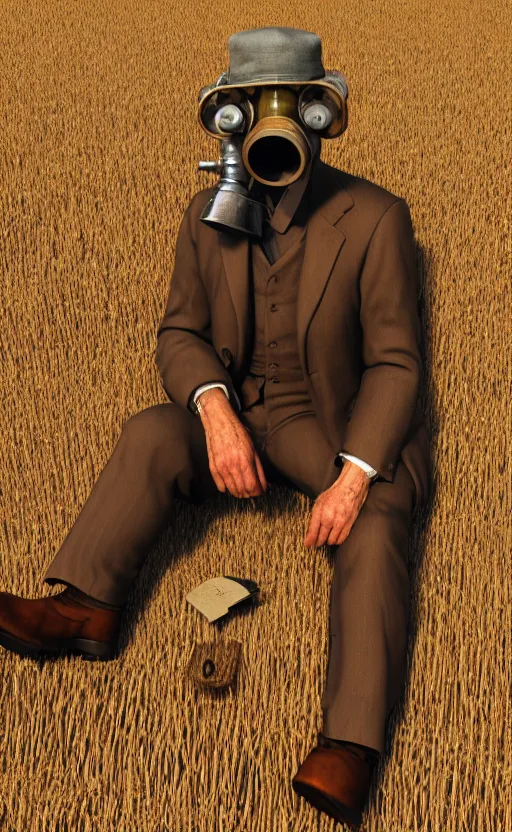 Prompt: old, man, farmer, work, vintage suit, sittin, wood, straw, kettle, book, gasmask, non fiction, stability, intricate, elegant, 8 k, uhd, justify, artstation, concept art, matte, sharp focus, illustration, consistent, one object content, proportional object content